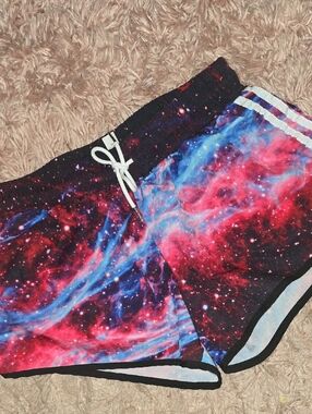 Lotus Leggings Galaxy Print Athletic Shorts - Pink & Blue Nebula